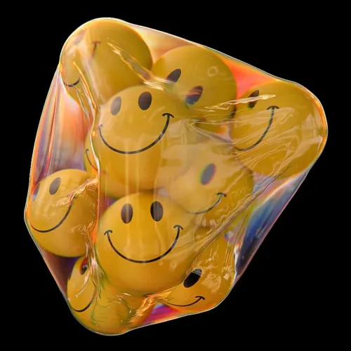 3D Glossy Smiley Faces, y2k, 3d-render, vibrant