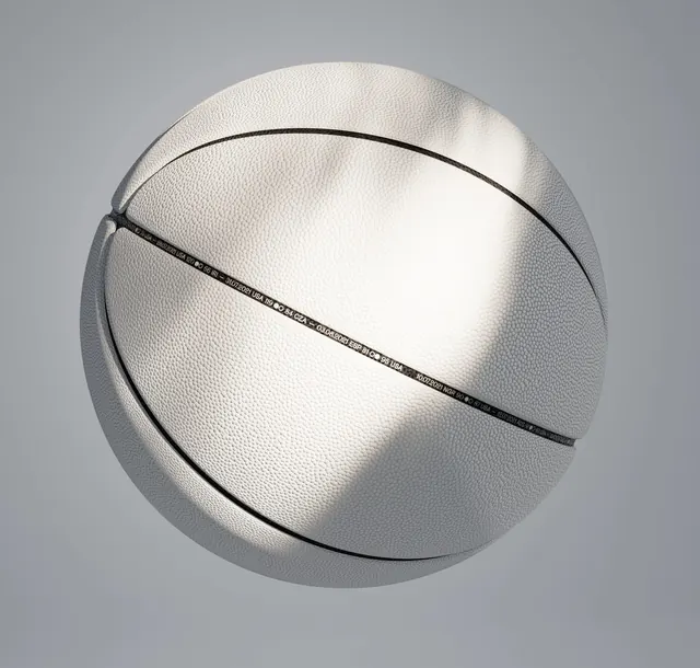 White 3D basketball with score seam text, 3d-render, minimal, light