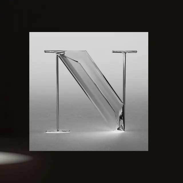 Glass sculptural letter N render, 3d-render, minimal, light