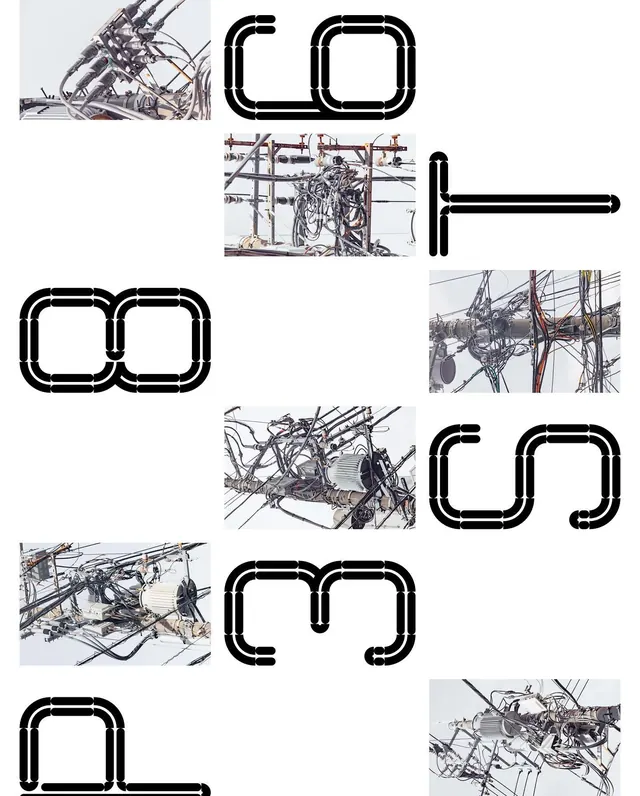 Abstract Line-Art and Typography Composition, brutalist, minimal, monochrome