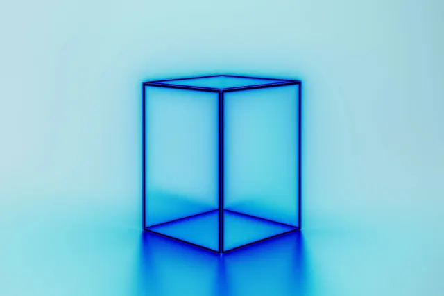 Glowing wireframe cube render, minimal, 3d-render, light