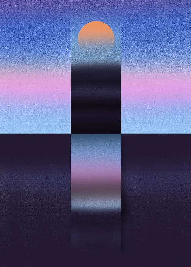 Grainy geometric sunset poster, minimal, geometric, cool