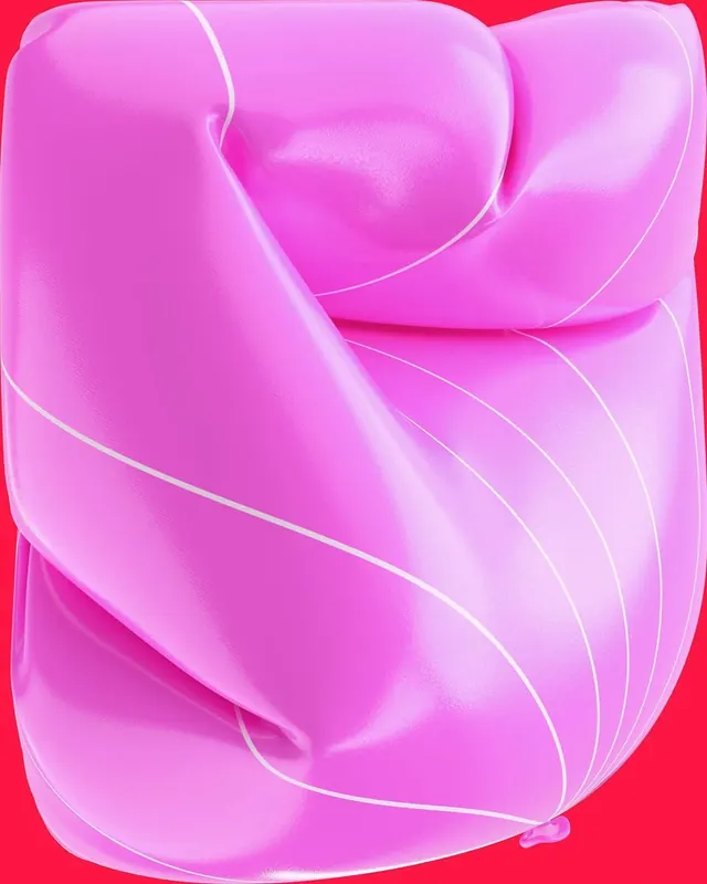 Pink inflated form with contour lines on red, 3d-render, abstract, vibrant