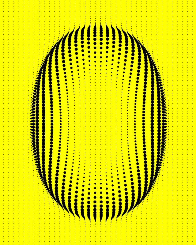 Yellow halftone pill illusion graphic, geometric, abstract, vibrant