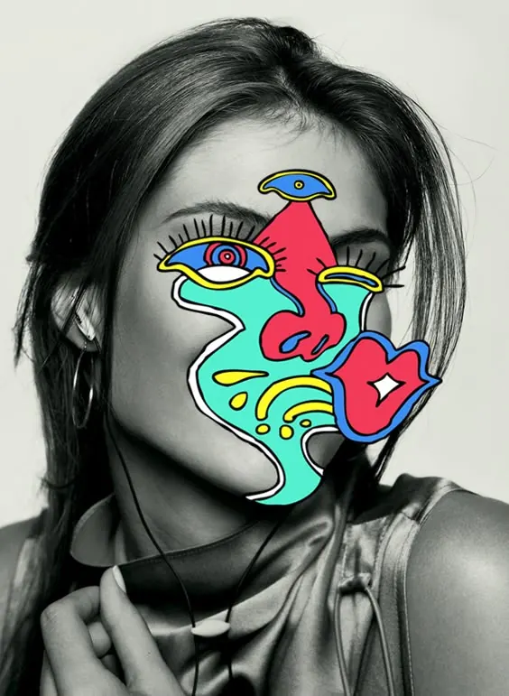 Abstract Face Illustration, maximalist, abstract, high-contrast
