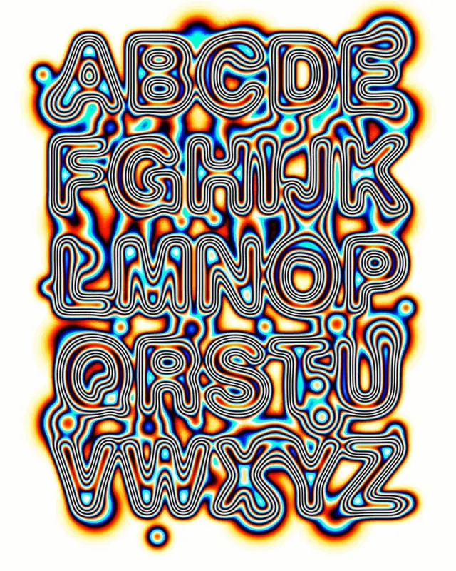Chromatic Outlined Alphabet, neo-brutalist, y2k, vibrant