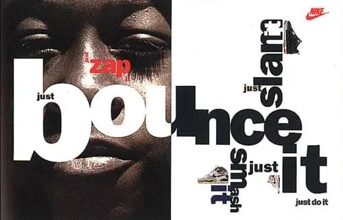 Just Bounce Typography Layout, brutalist, maximalist, high-contrast