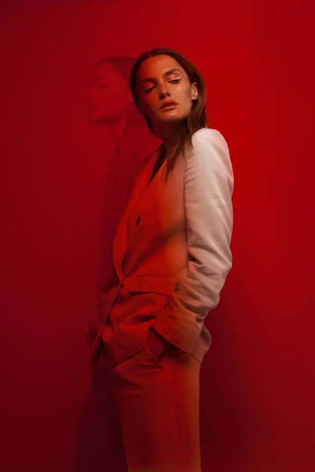Red Tonal Portrait, minimal, monochrome, high-contrast