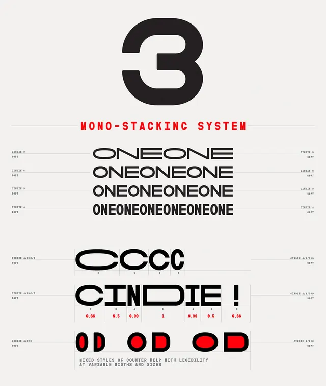 Cindie Mono Stacking Type Specimen, minimal, swiss, dark