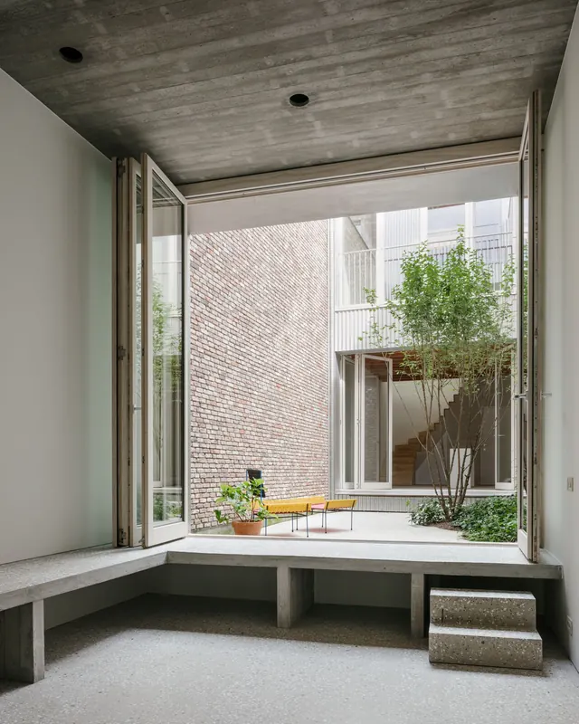 Modernist Interior with Concrete and Wood, minimal, brutalist, muted