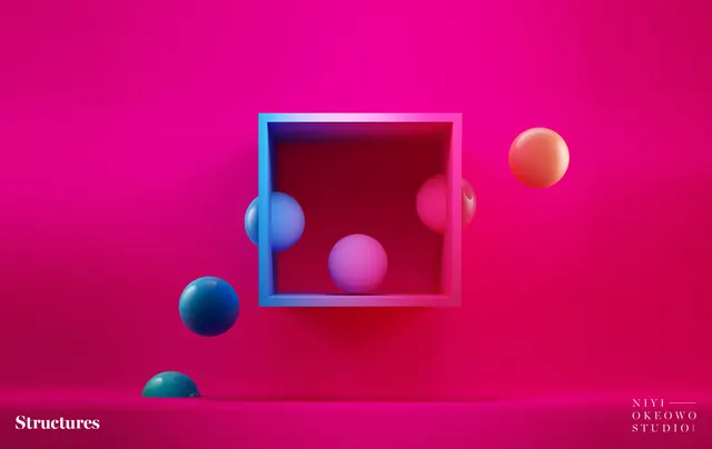 Structures 3D Abstract Graphic, 3d-render, gradient-heavy, vibrant