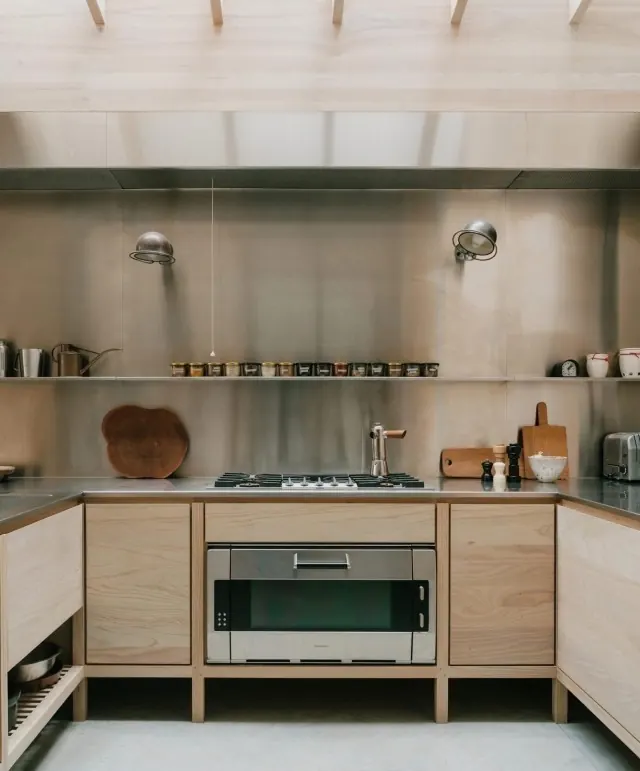 Modern Kitchen Interior, minimal, light-mode, warm