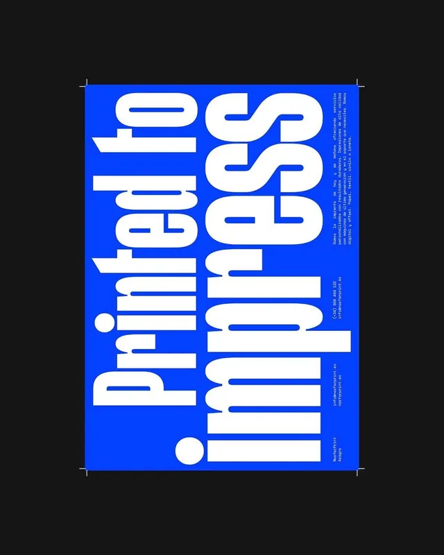 Printed to Impress Typography Layout, brutalist, minimal, high-contrast