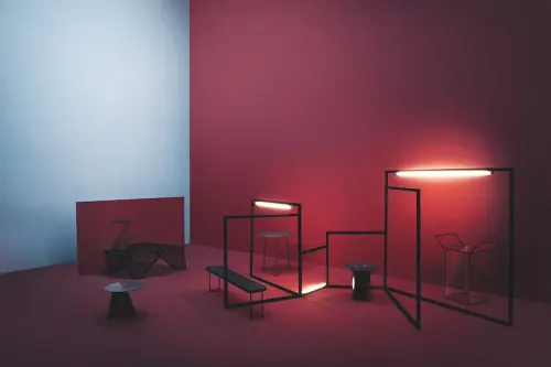 Red Minimalist Interior Space, minimal, geometric, vibrant