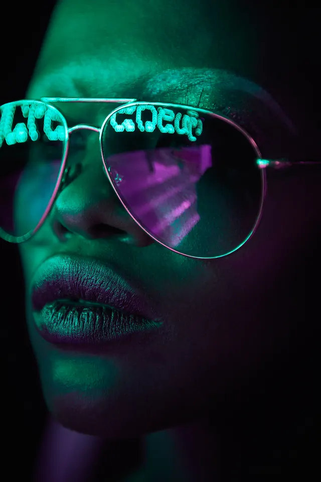 Neon Cyberpunk Portrait, dark-mode, abstract, neon
