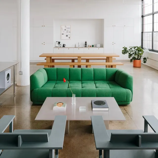 Modern Minimalist Interior with Green Sofa, minimal, light-mode, light