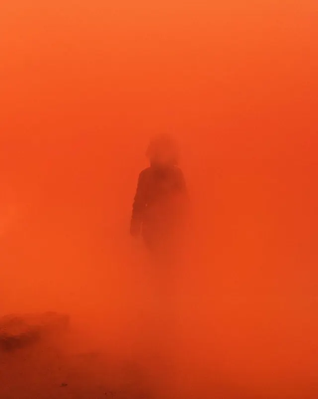 Monochromatic Orange Fog Figure, minimal, abstract, vibrant