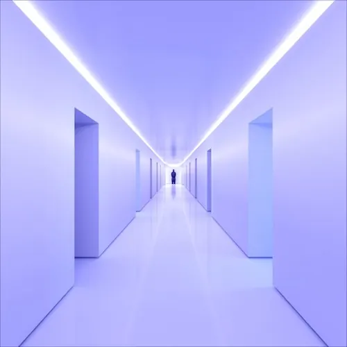 Monochromatic Purple Corridor, minimal, geometric, vibrant