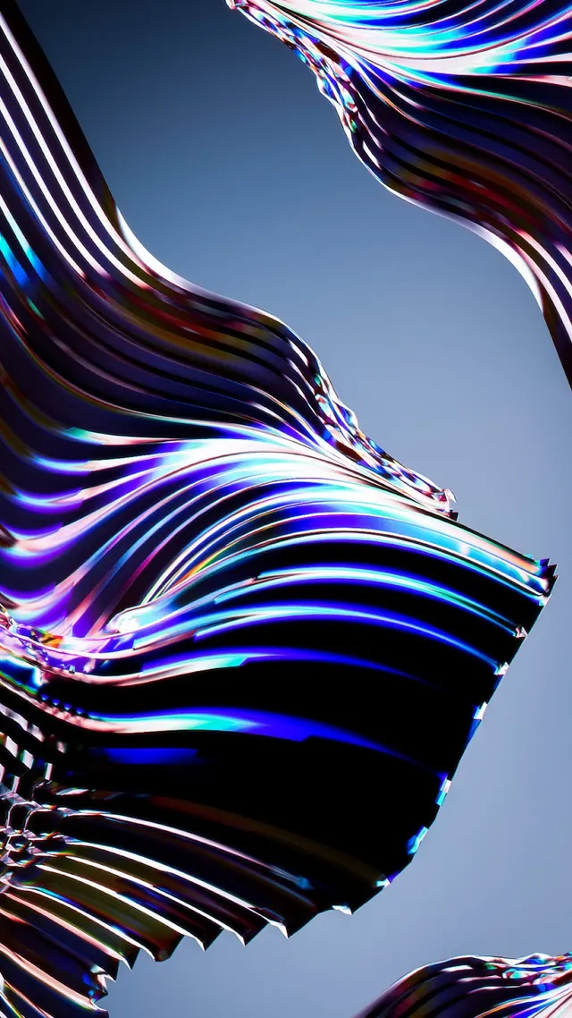 Iridescent Fluid Waves, 3d-render, gradient-heavy, vibrant