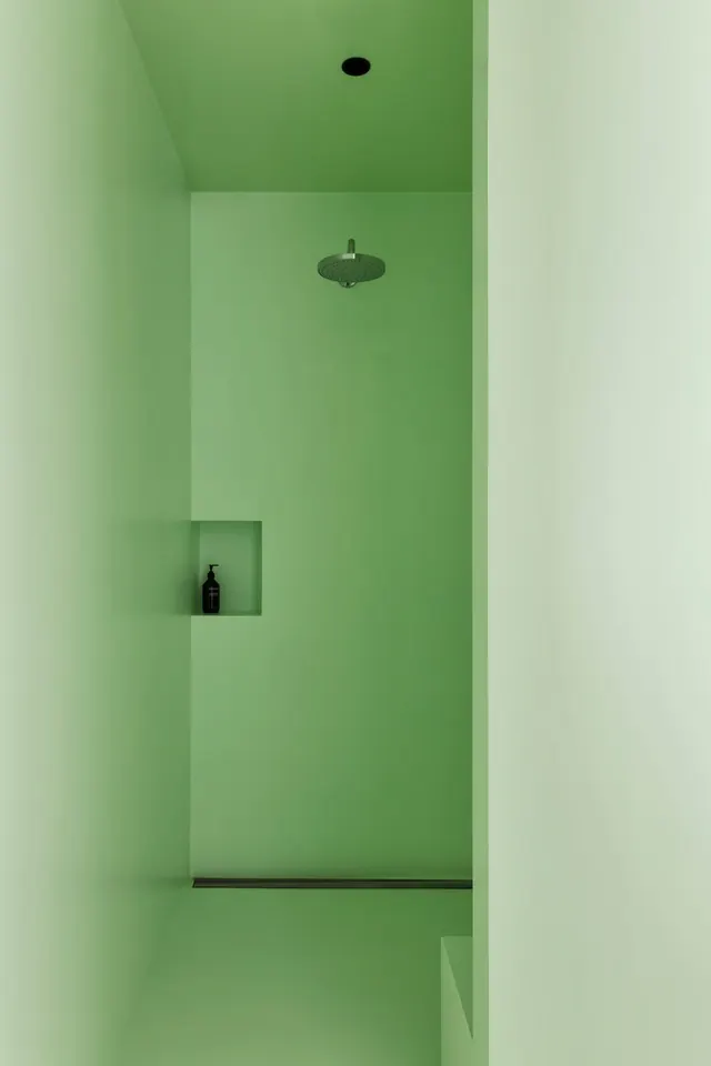 Minimalist Green Shower Interior, minimal, monochrome, muted