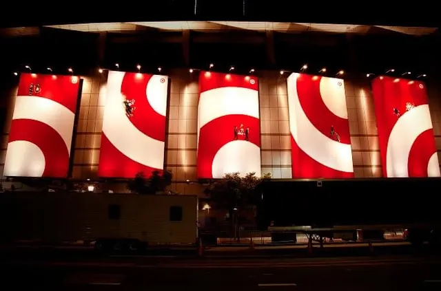 Red and White Abstract Graphic Installation, minimal, geometric, high-contrast