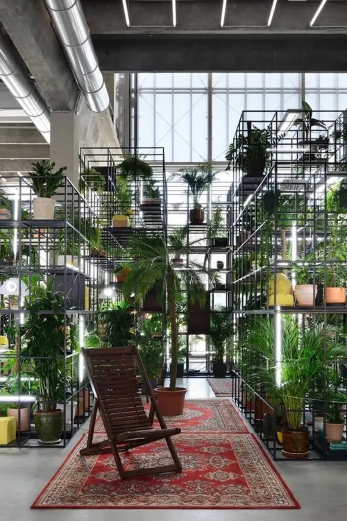 Indoor Vertical Garden with Lounge Area, organic, minimal, earthy