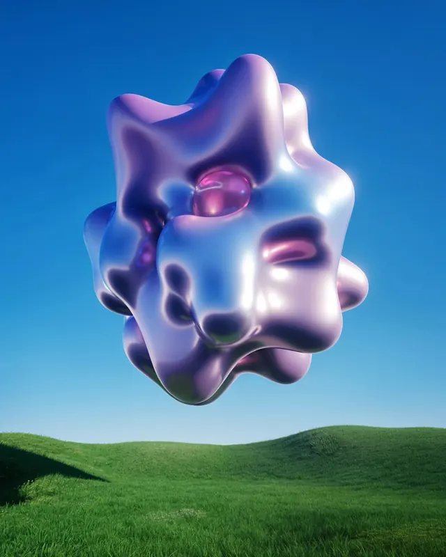 Abstract 3D Blob in Landscape, 3d-render, organic, vibrant