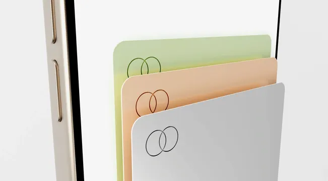 Stacked Card UI Mockup, minimal, glassmorphism, pastel