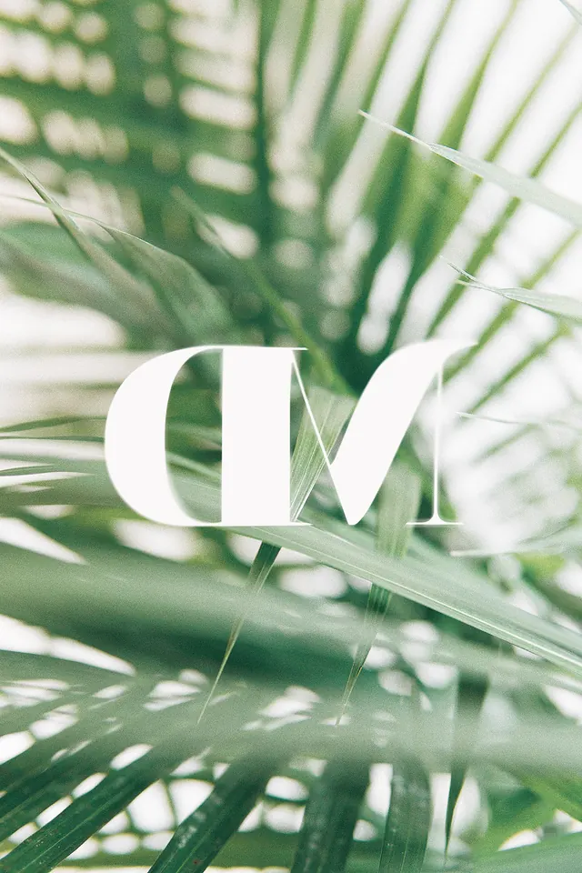 DM Monogram with Palm Foliage, minimal, organic, muted
