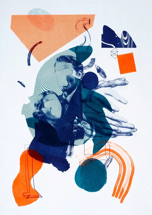 Abstract Blue and Orange Composition, organic, maximalist, vibrant