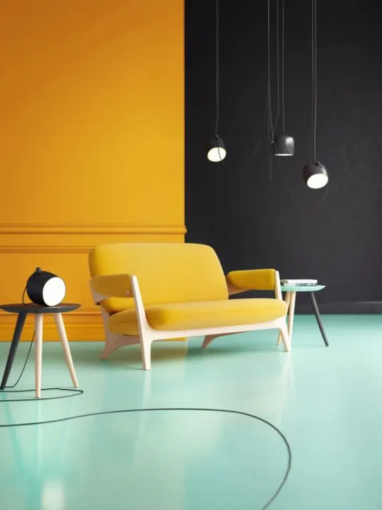 Yellow Lounge Interior, minimal, geometric, vibrant