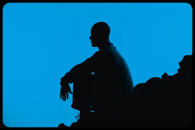 Silhouette Profile in Blue, minimal, abstract, vibrant