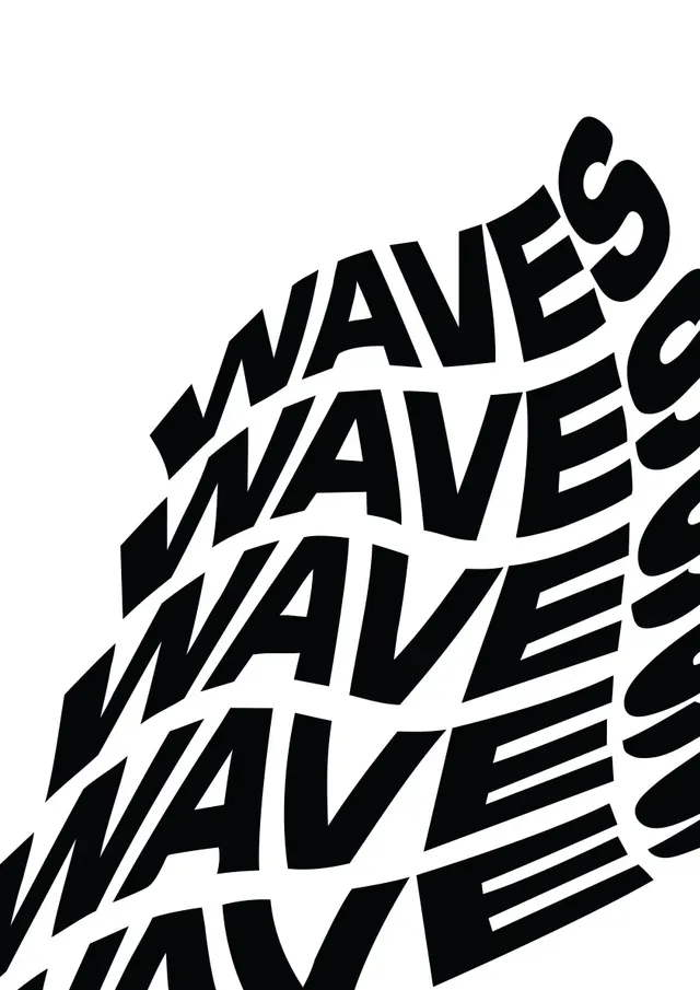 Waves Wordmark Repetition, brutalist, geometric, monochrome