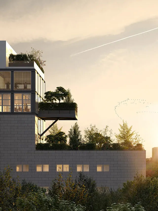 Modern Architectural Render, minimal, photographic, warm