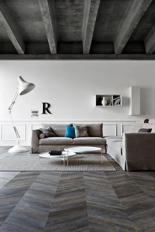 Modern Industrial Living Room Interior, minimal, light-mode, monochrome