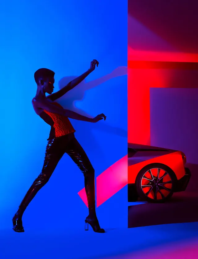 Neon Cyberpunk Automotive Visual, dark-mode, abstract, vibrant
