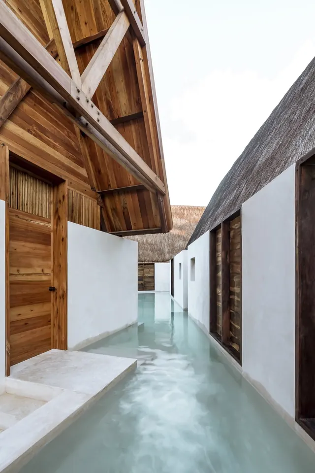 Modern Architectural Interior with Water Feature, minimal, organic, light