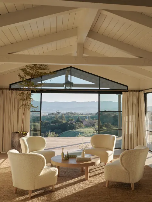 Modern Rustic Interior with Mountain View, organic, luxury, warm
