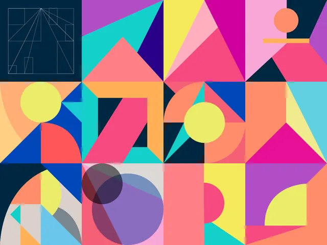 Geometric Abstract Composition, maximalist, geometric, vibrant
