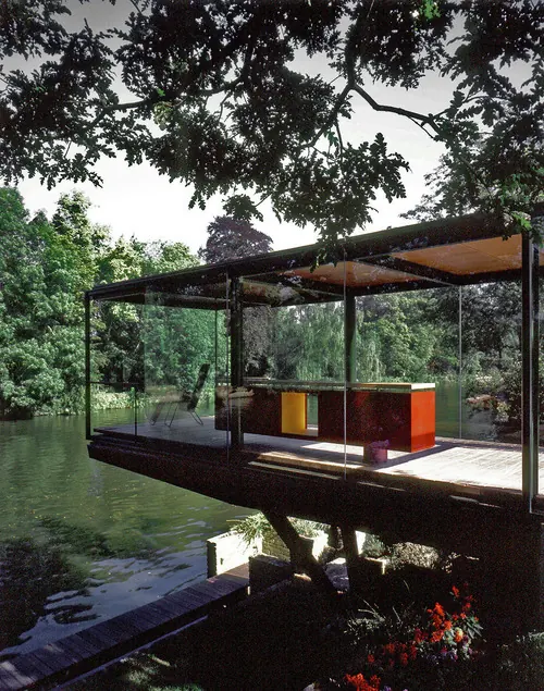 Modern Pavilion over Water, minimal, organic, vibrant