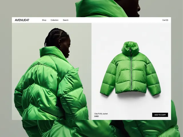 Green Puffer Jacket Product Showcase, minimal, corporate-clean, vibrant