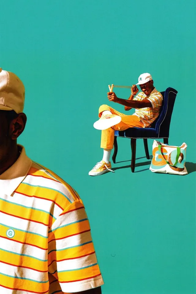 Streetwear Portrait with Graphic Elements, maximalist, flat, vibrant