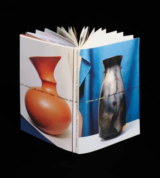 Open Book with Abstract Sculptures, abstract, organic, high-contrast