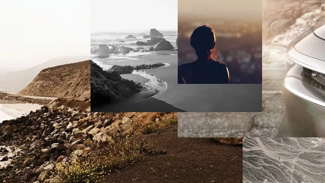 Coastal Landscape and Portrait Collage, organic, photographic, muted
