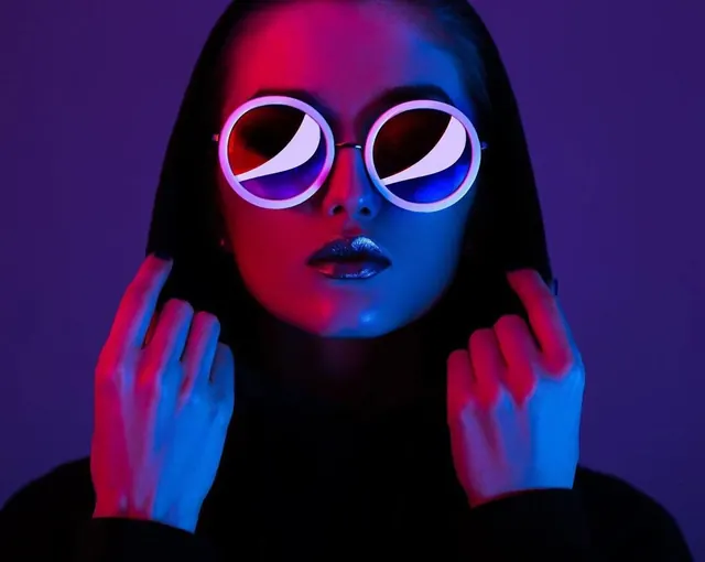 Neon Portrait with Futuristic Eyewear, y2k, abstract, vibrant