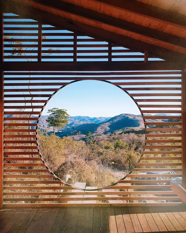 Circular Window View, organic, minimal, warm