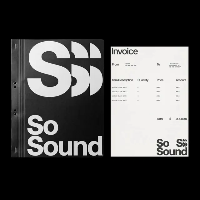 So Sound Branding, minimal, swiss, high-contrast