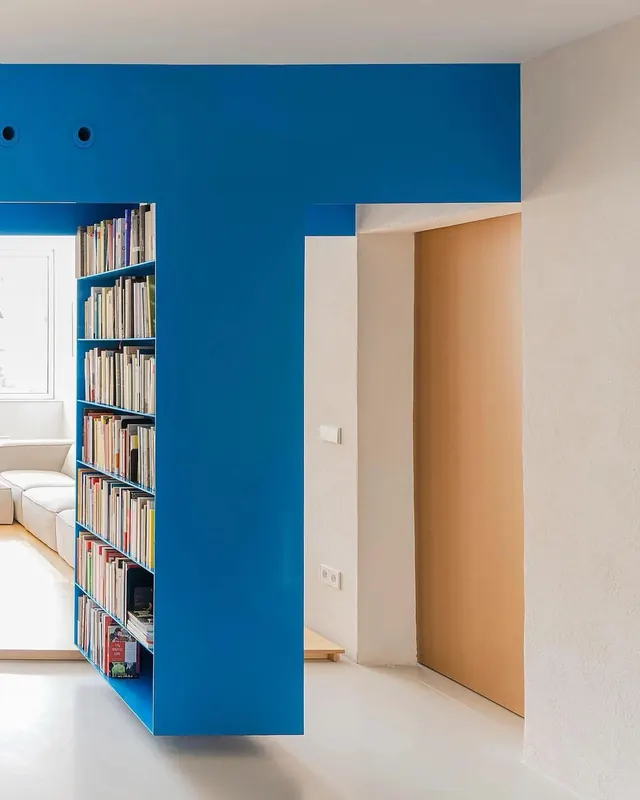 Blue Architectural Interior, minimal, geometric, high-contrast