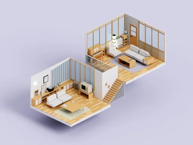 Isometric Interior Architecture Render, minimal, geometric, light