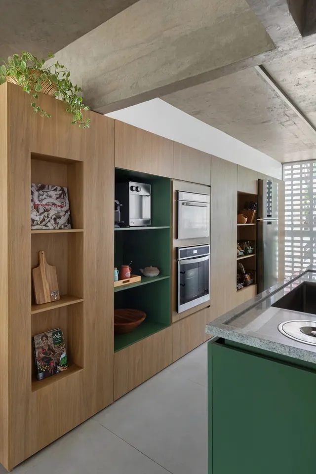 Modern Interior Wood and Metal Shelving, minimal, luxury, warm